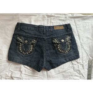 Free Culture Y2K Mini Denim Shorts Size 7 Dark Wash Rhinestone Back Pockets